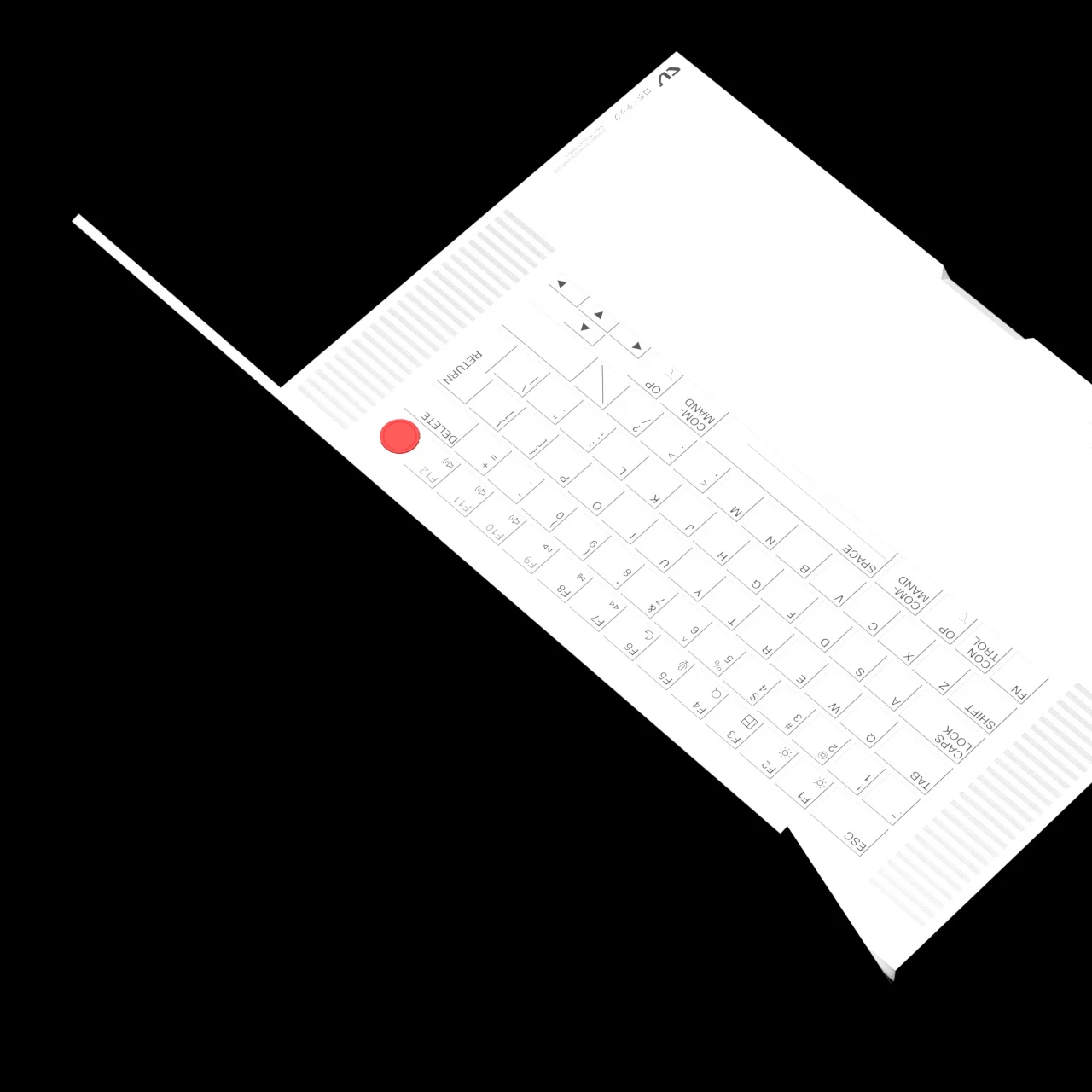 MacBook Brutal — клавиатура с крупными надписями и красной кнопкой