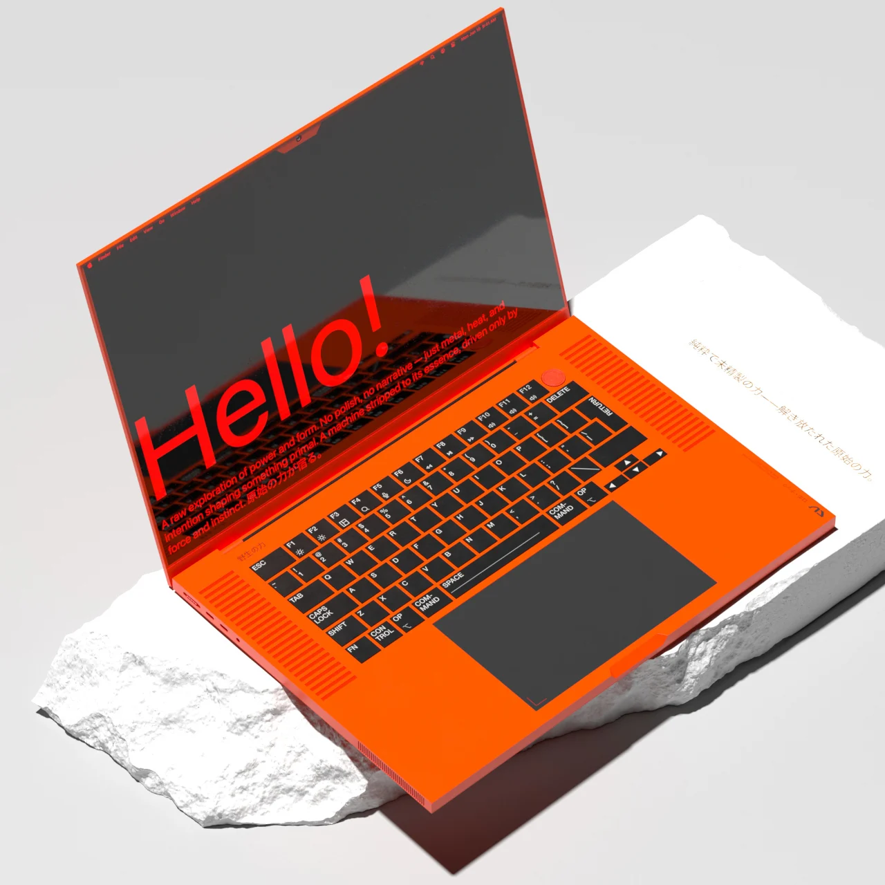 MacBook Brutal в оранжевом цвете с чёрными клавишами