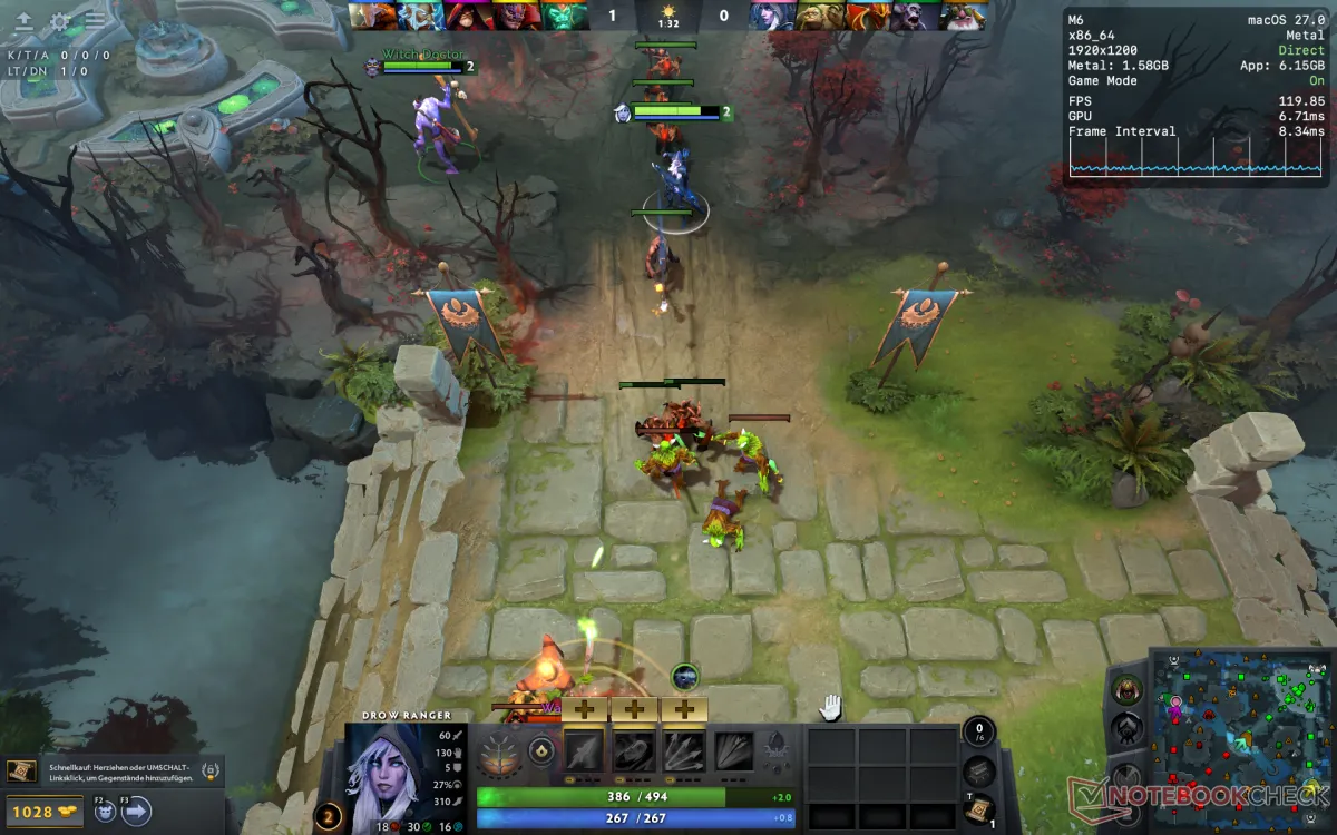 Игровая сцена DOTA 2 на Mac mini с чипом M6