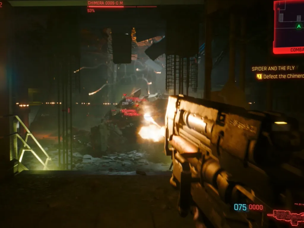 Бой с боссом «Химера» в дополнении Cyberpunk 2077: Phantom Liberty.