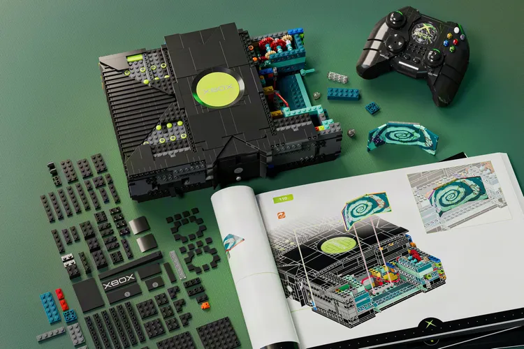 Собранная модель консоли Xbox из деталей конструктора