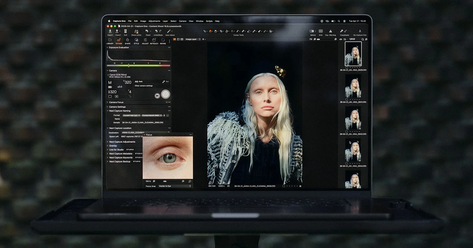 Интерфейс программы Capture One с камерой Canon, подключённой по беспроводной тетеринг-связи