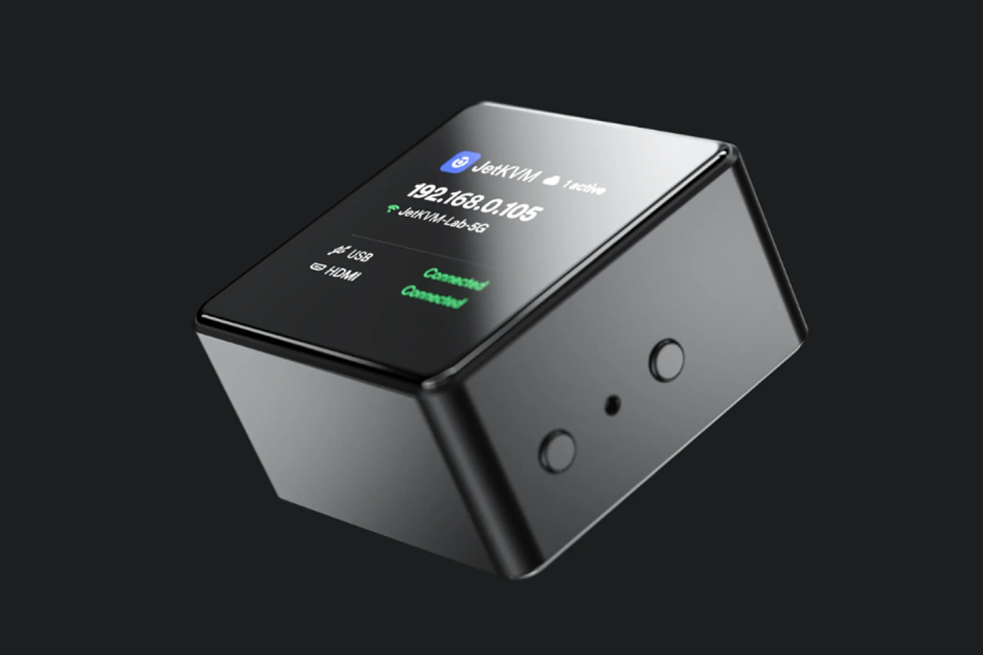 Компактный корпус JetKVM Mini W рядом с системным блоком