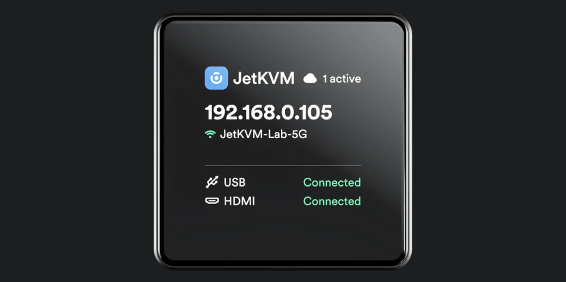 JetKVM Mini W с индикаторами состояния на корпусе