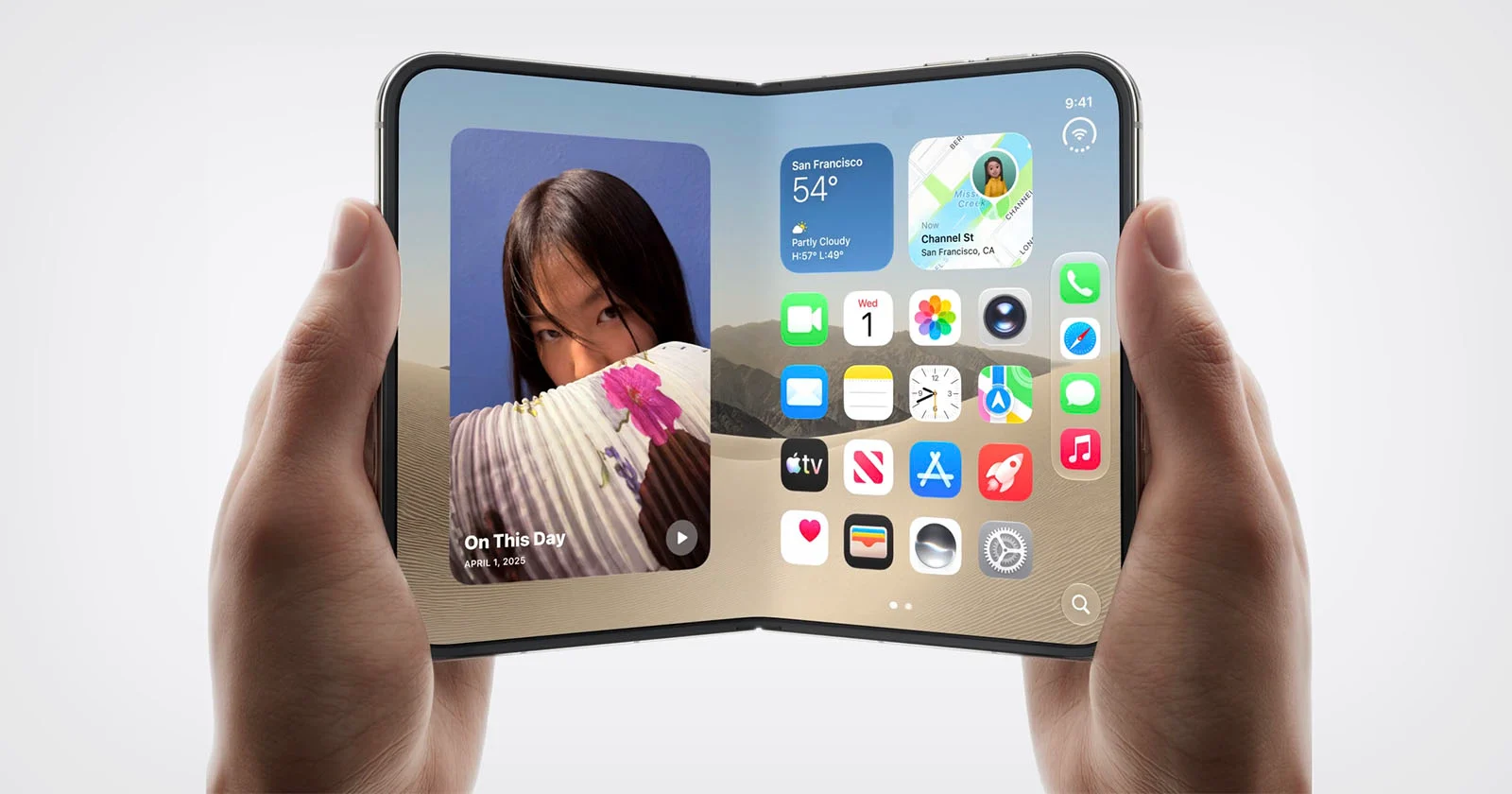 Разложенный iPhone Duo в профиль, демонстрирующий тонкий корпус